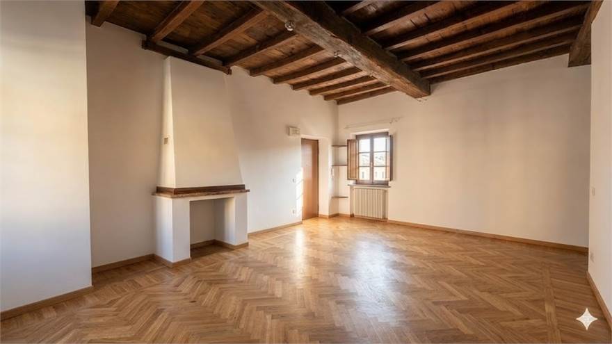 soggiorno vuoto con parquet
